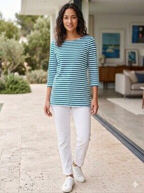 Land's End Pima Cotton Boat Neck 3/4 Sleeve Top